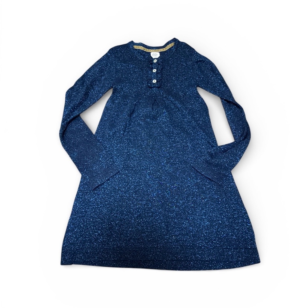 MINI BODEN Metalic Blue METALLIC PARTY DRESS Knit Long Sleeve Girls Size 9/10.